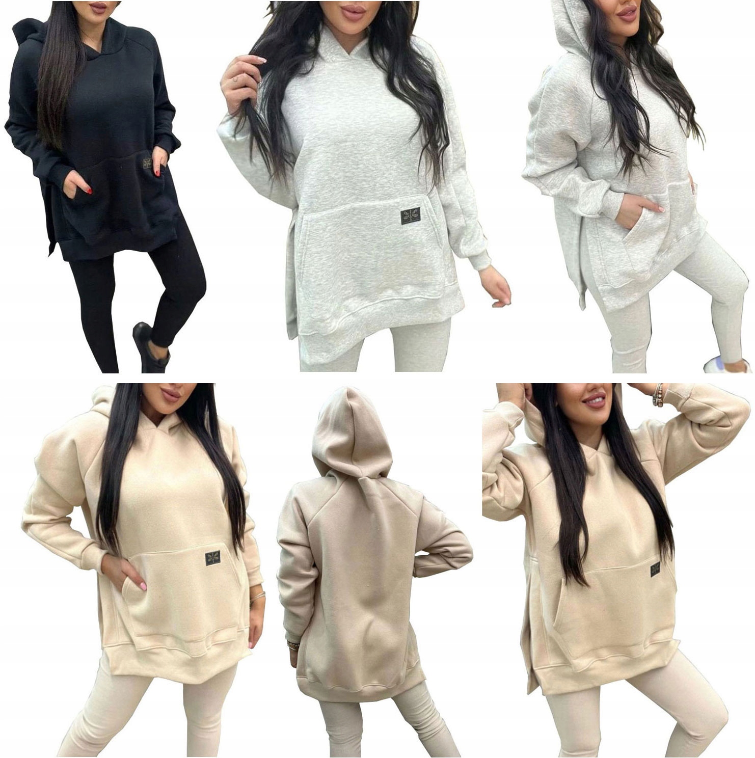 KOMPLET DRESOWY BLUZA KAPTUR LEGGINSY PRĄŻKOWANE S Wzór dominujący bez wzoru