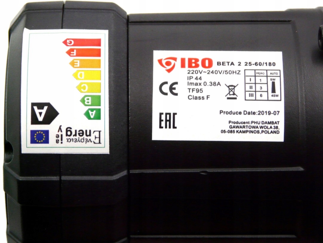 POMPA OBIEGOWA ENERGOOSZCZĘDNA IBO BETA2 25-80/180 Maksymalna temperatura cieczy 110°C