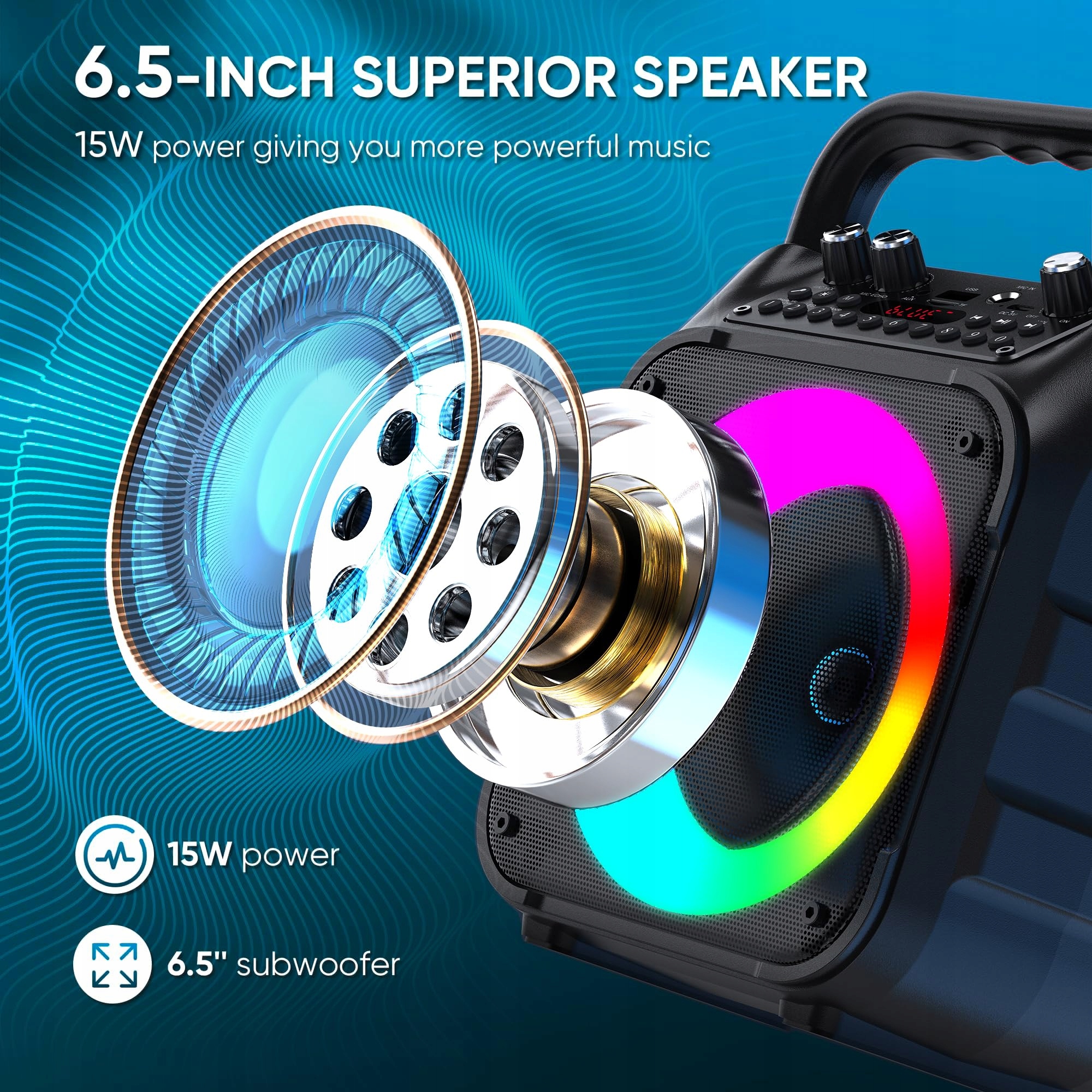 SINGINGMATE Przenośny Głośnik Bluetooth Karaoke Z Mikrofonami LED — miniatura 2