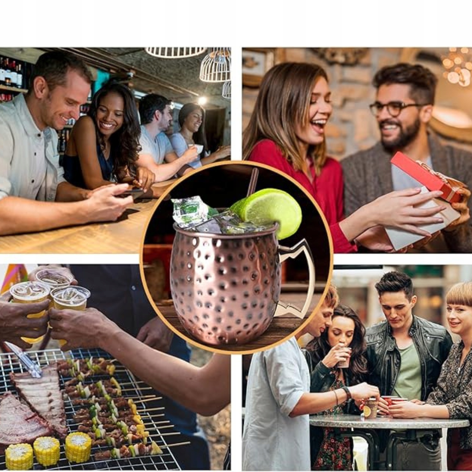 Zestaw do drinków Mule Mugs 4 kubki kieliszki podstawki Stal nierdzewna Stan opakowania uszkodzone