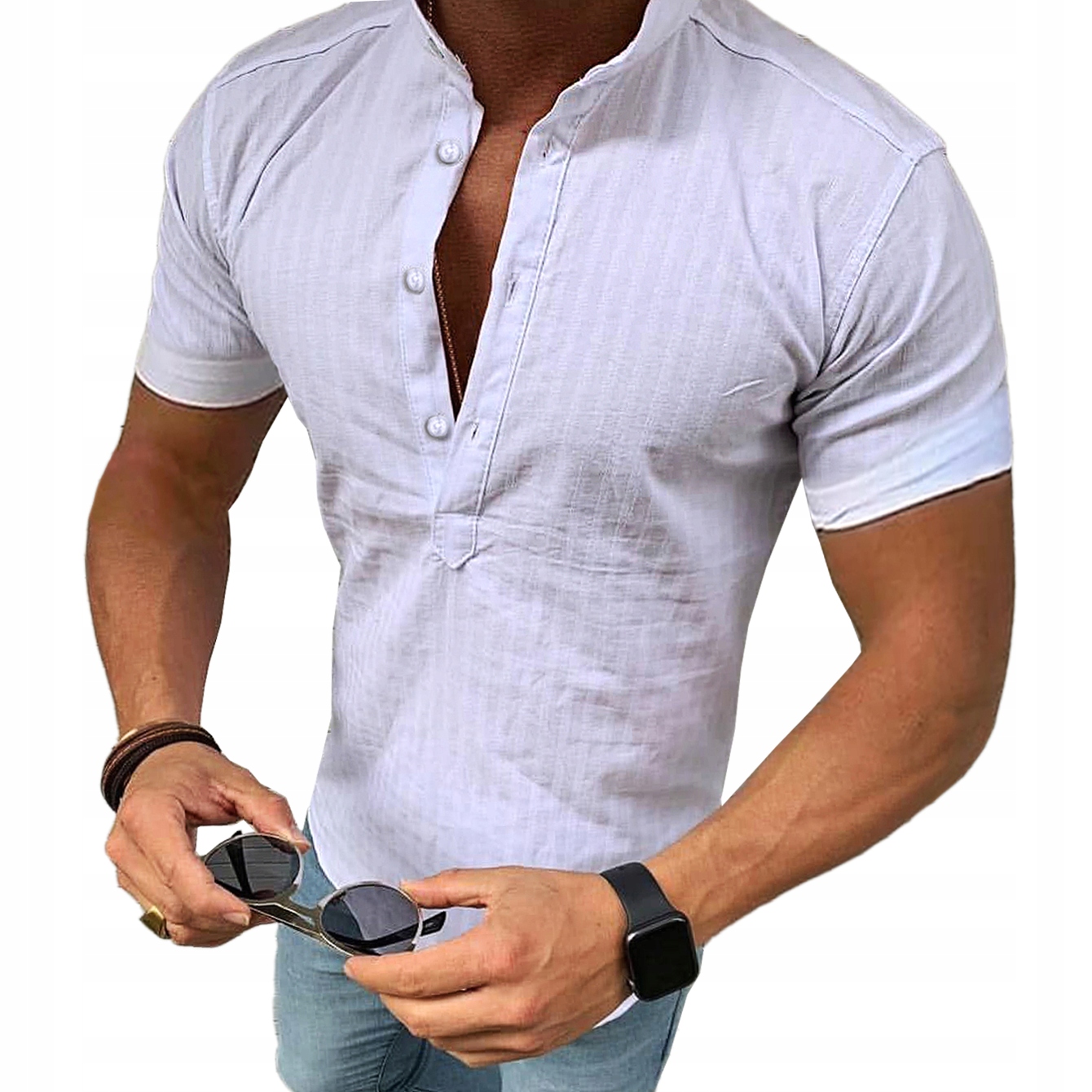 Pánská košile Casual Stojka Pruhovaná Každodenní Elastická