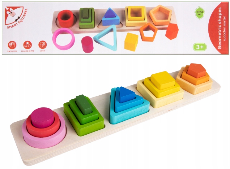 SORTER KLOCKI DREWNIANE UKŁADANKA PUZZLE KSZTAŁTY