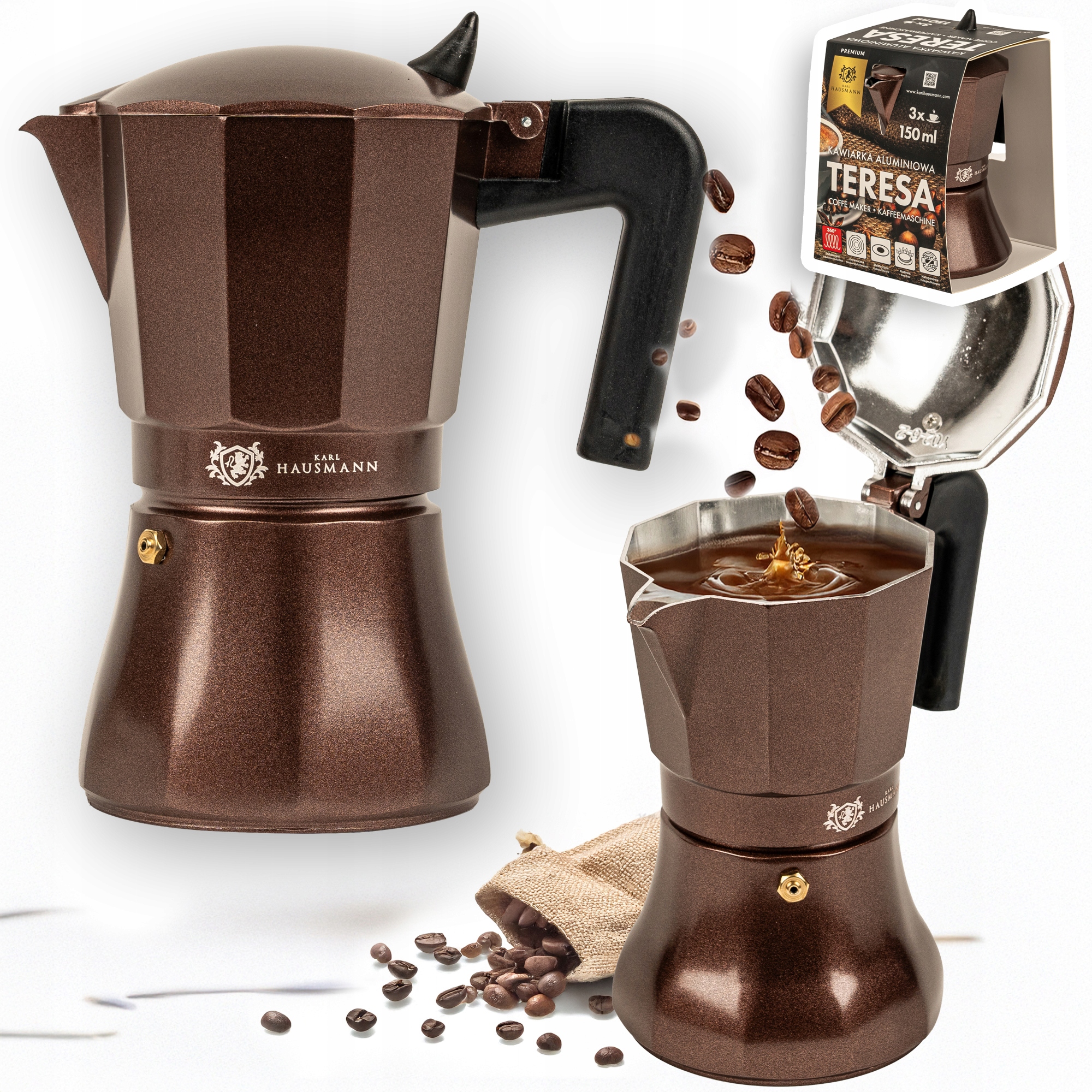 KAWIARKA ALUMINIOWA 150ML DO PARZENIA KAWY NA 3 ESPRESSO ZAPARZACZ DO KAWY