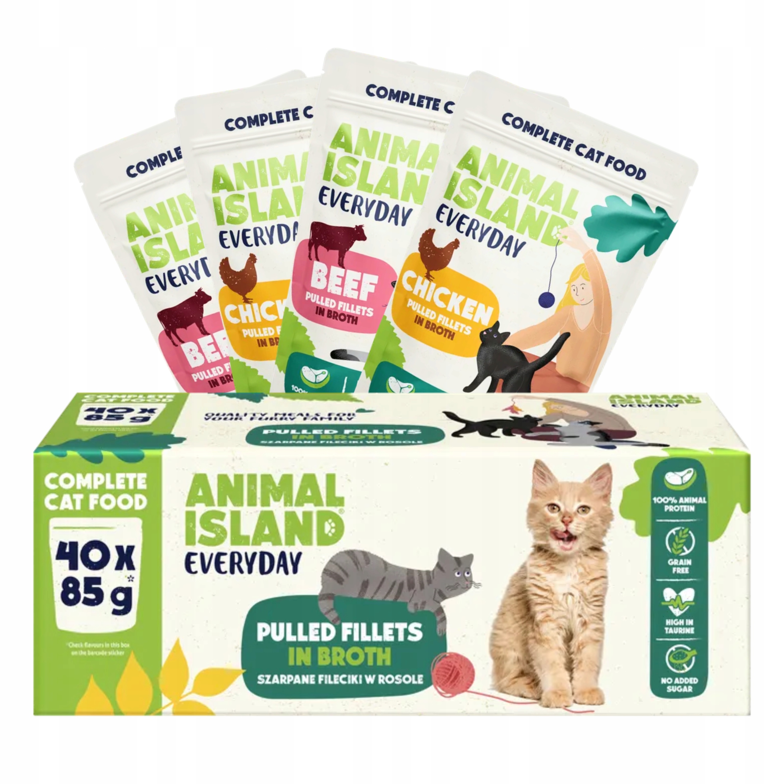 Levně Animal Island Hovězí maso+kuřecí maso ve vývaru MIX sáčků 40x85 g