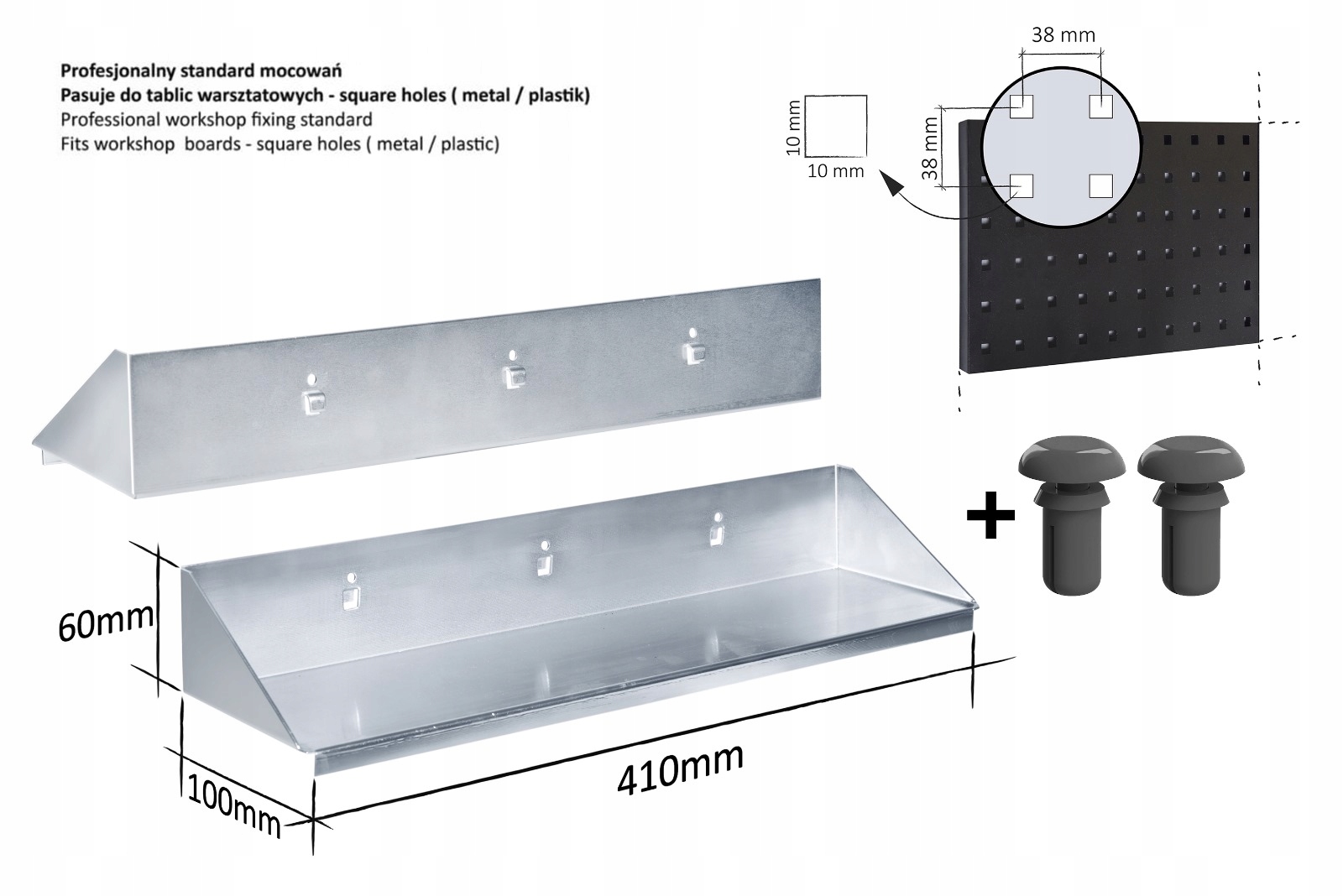 Półka do tablic narzędziowych, na drobne narzędzia 410x100mm