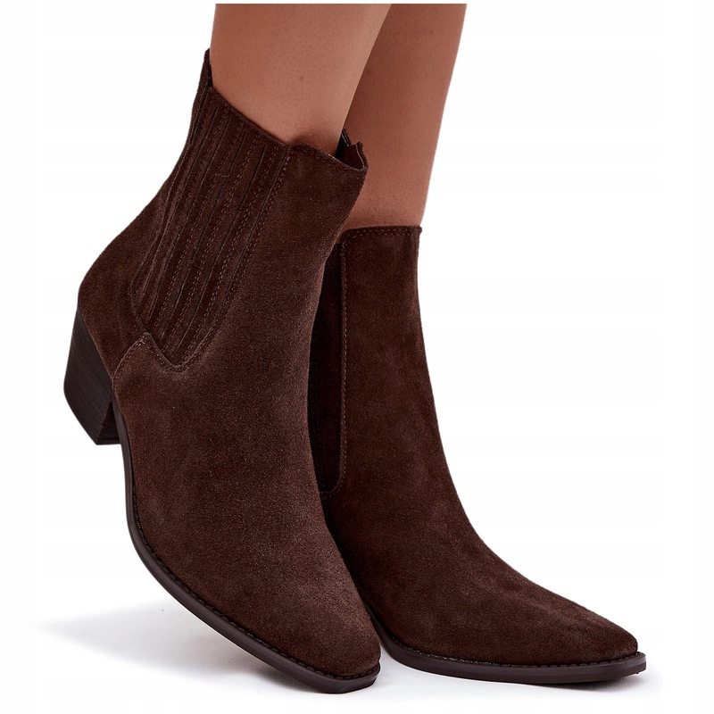 Hnědé Dámské Kotníkové Boty Se Semišovým Podpatkem A Zatepleným Sloupkem Na Zip, Velikost 39