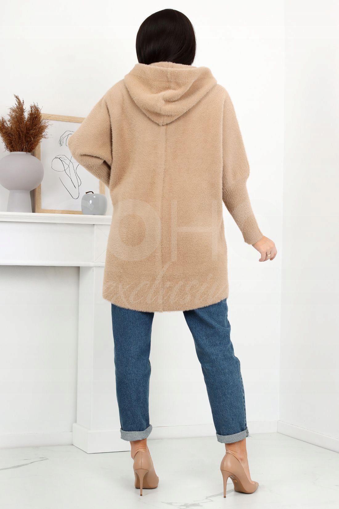 ALPAKA DAMSKA PŁASZCZ KURTKA SWETER CIEPŁA DŁUGA KAPTUR SUWAK CAMELOWY 1946 Kolekcja Wiosna/jesień