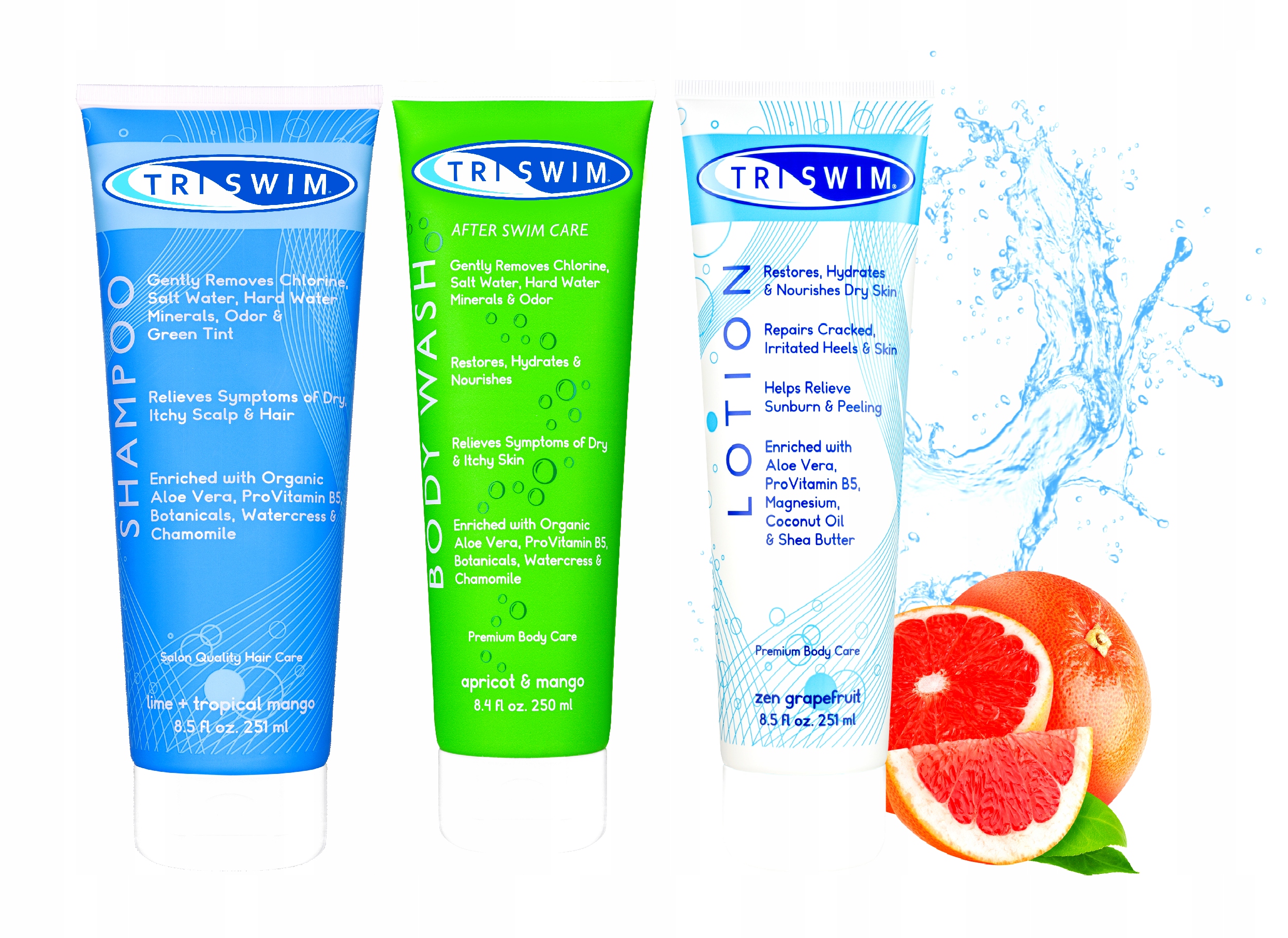 Zestaw Triswim po basenie Szampon Żel Balsam do Ciała Usuwa chlor
