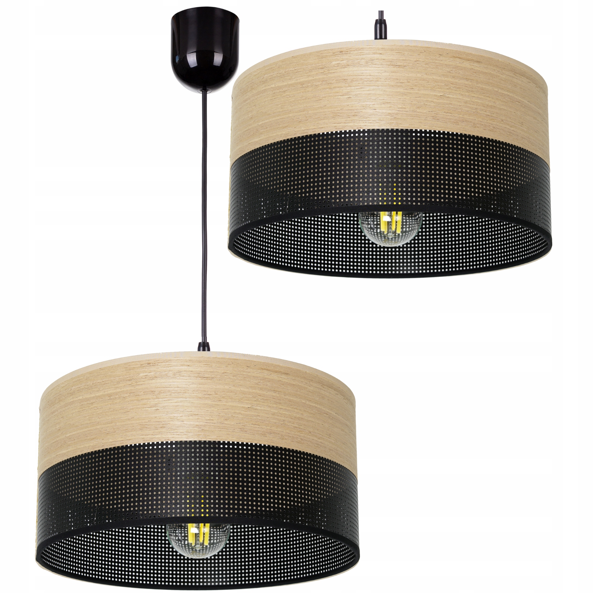 Závěsná Lampa Lustr Stínidlo S Otvory Dřevo 30 CM E27 Led Moderní