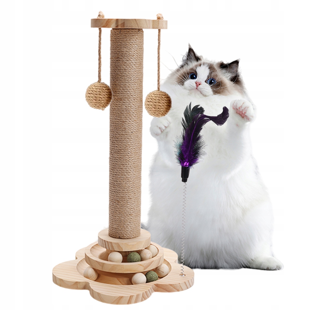 Levně Škrabadlo Pro Kočky Kočky Vysoké Velká Věž Pelíšek Sloupek 4+2 Míče 45 CM