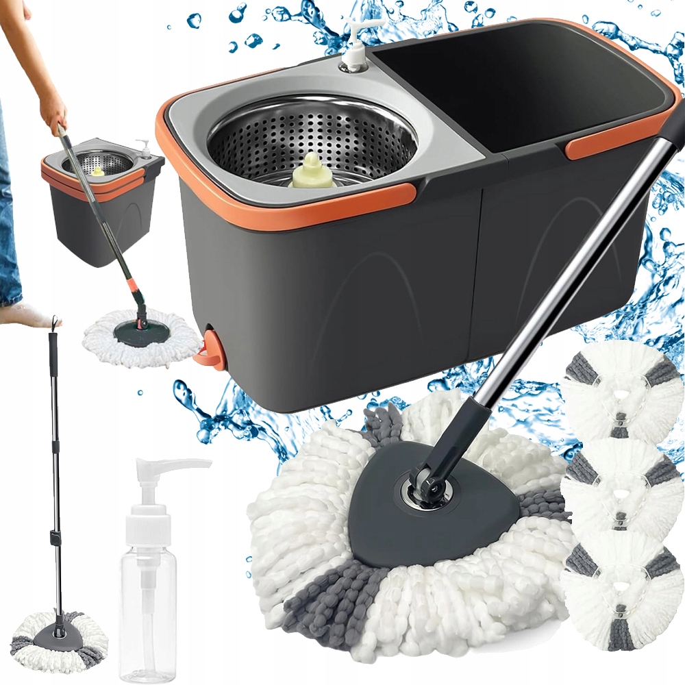 Levně 2V1 Rotační Mop S Kbelíkem, Víceúčelový, Nastavitelný, 113-138 CM