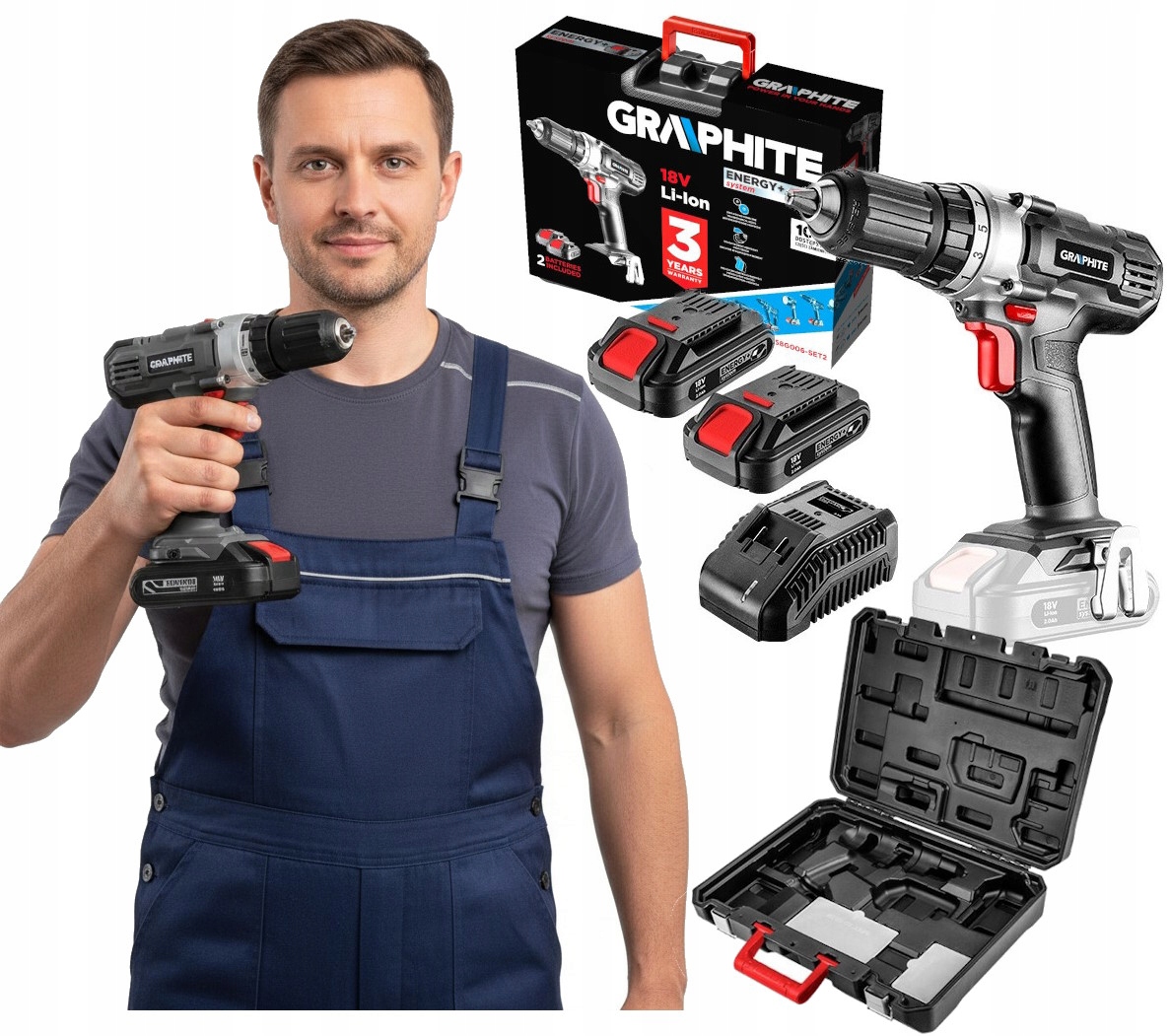 Sada akumulátorových Aku Vrtačka Energy+ v Graphite pouzdře