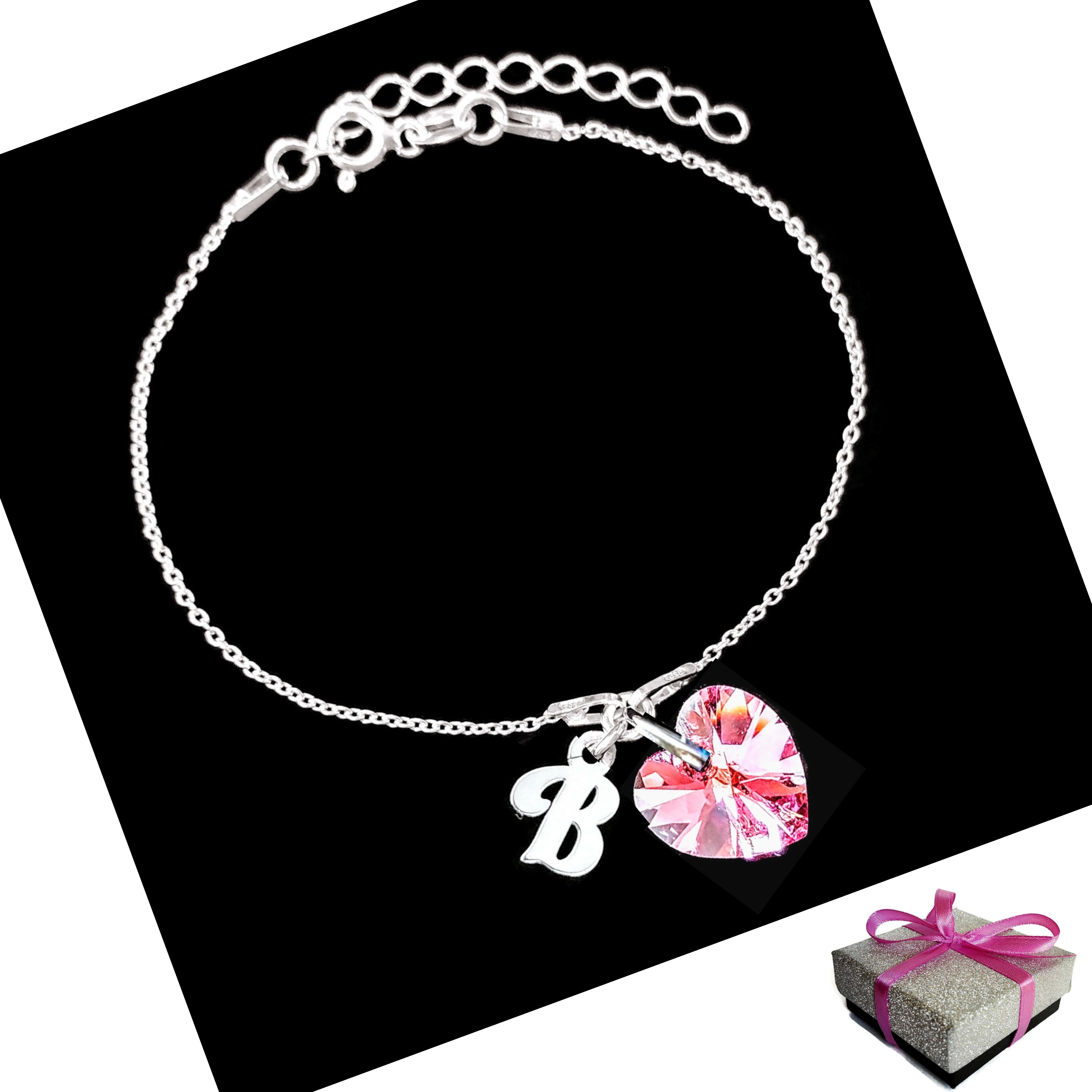 

Bransoletka Litera Literka B Serce Swarovski 925