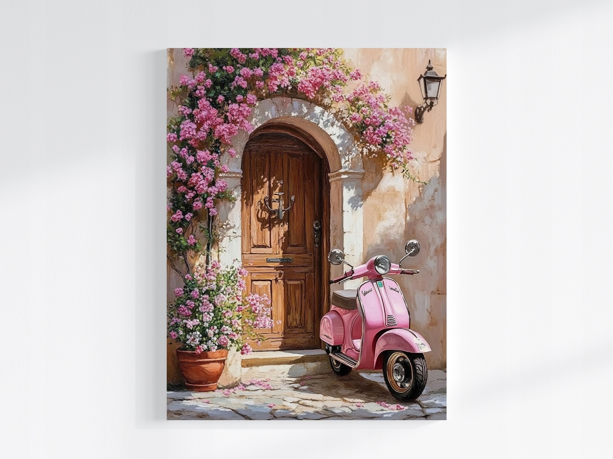 Obraz Na Plátně Canvas Dům Dveře Vchod Růžový Skútr Květiny Léto 75x100