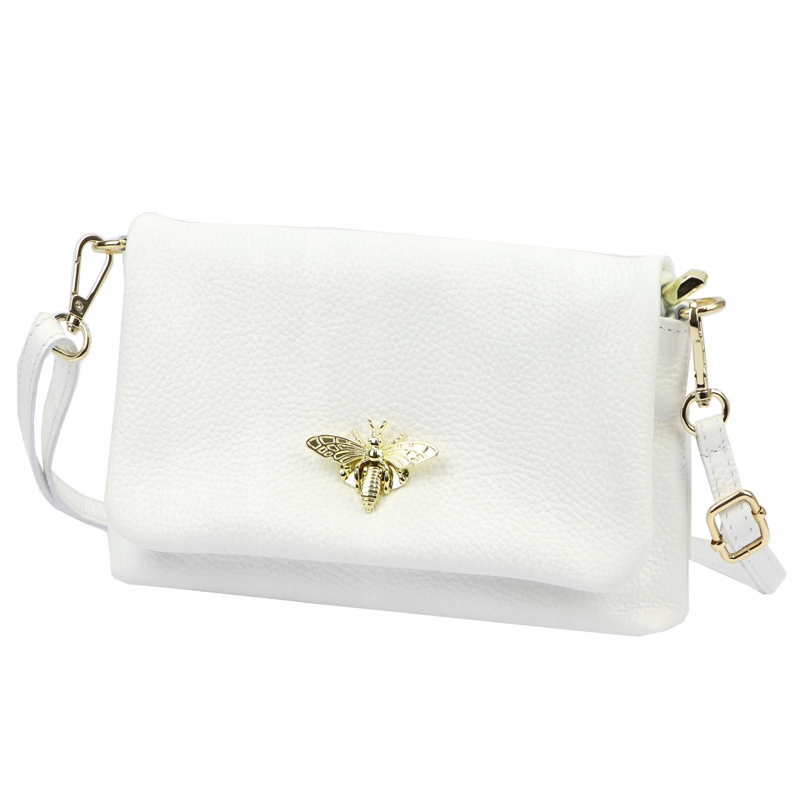 Torebka skórzana mała damska listonoszka pszczółka Luka Dollaro Bzzz biała