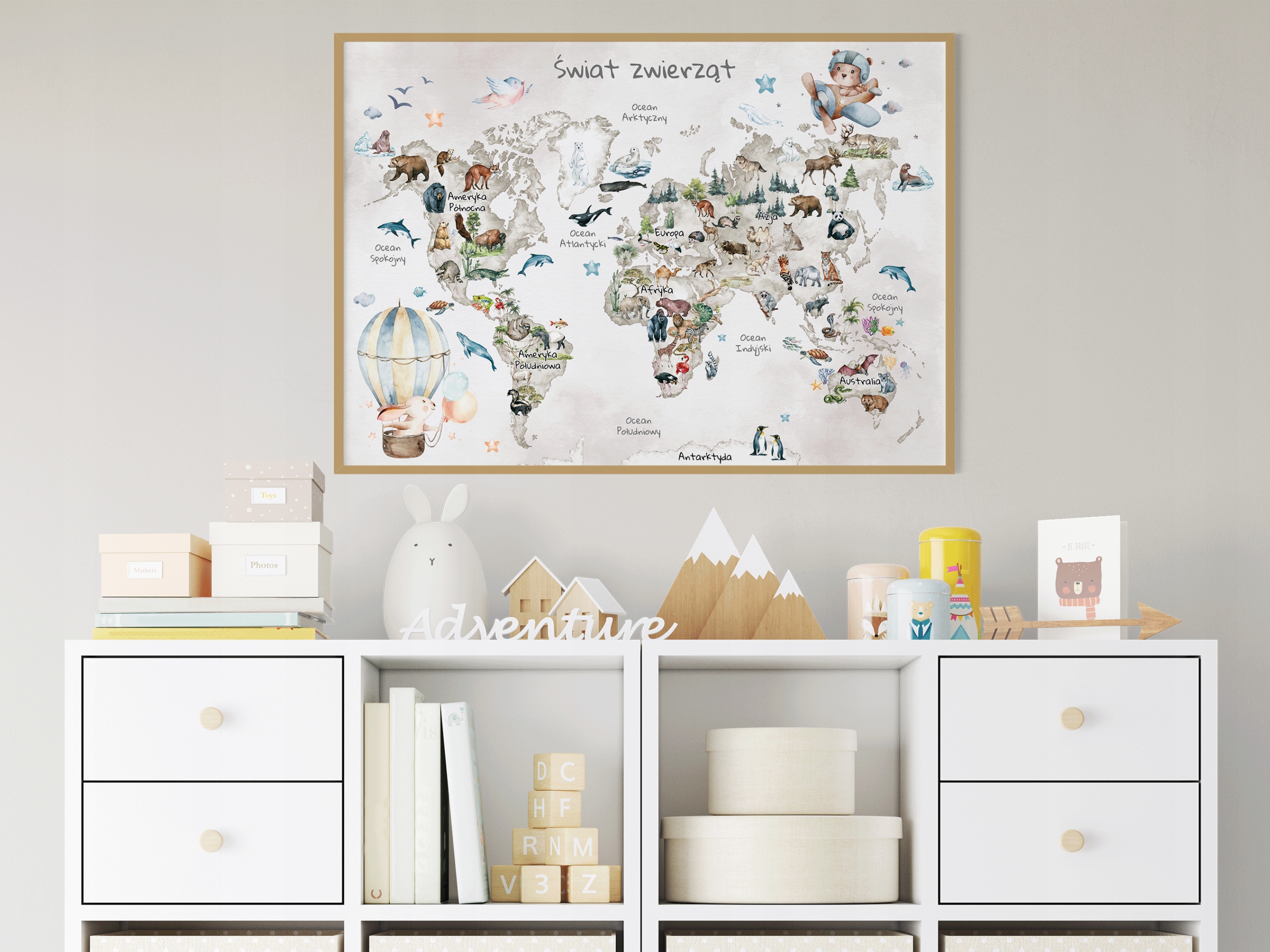 Plakat mapa świata dla dzieci ze zwierzętami 50x70 Kod producenta MapaZW1