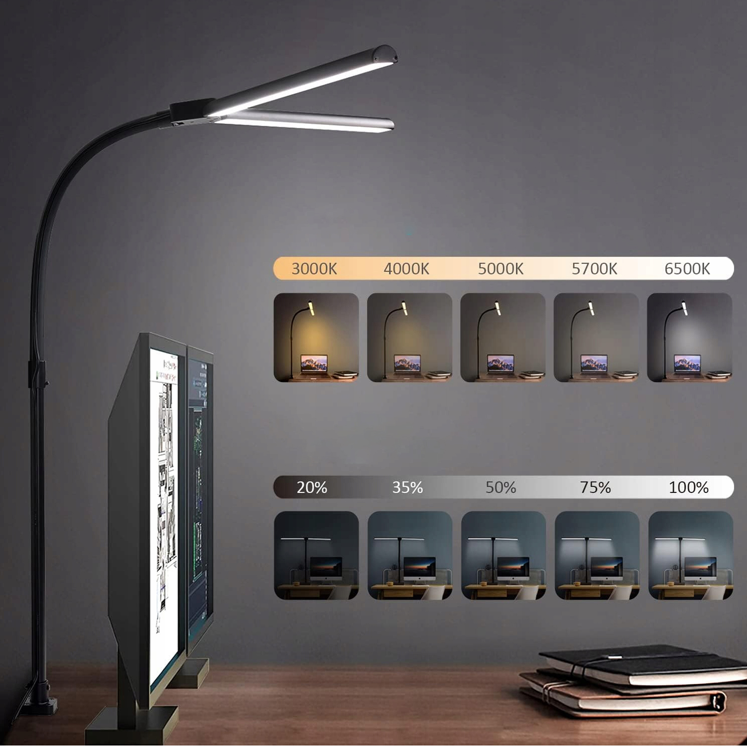 LAMPKA NA MONITOR DO KOMPUTERA NOCNA REGULOWANA LAMPA BIURKOWA Długość/wysokość 76 cm