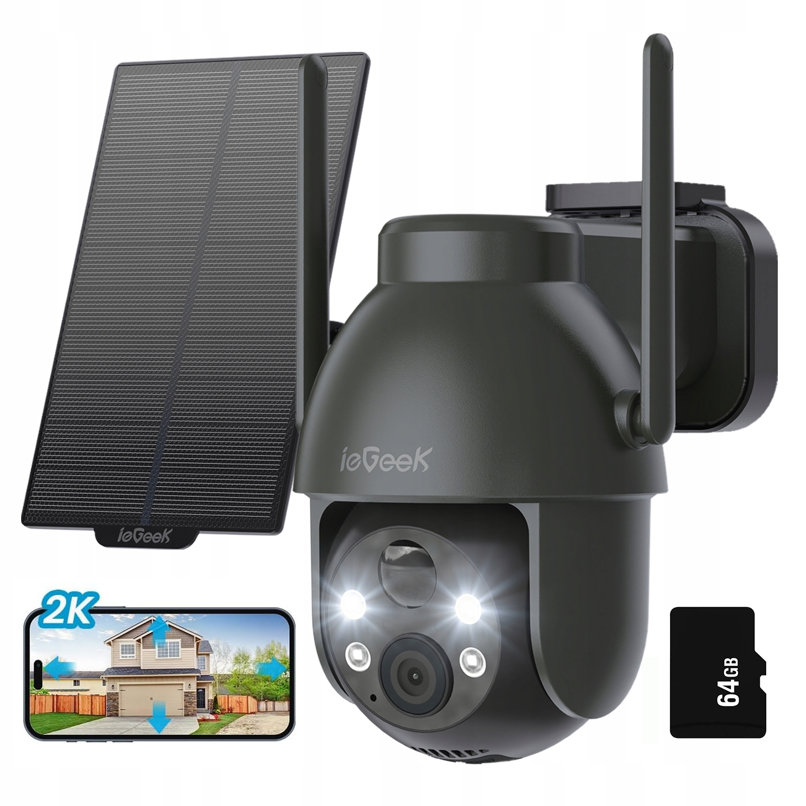 Venkovní Otočná Bezdrátová Solární Kamera Wifi 2K 3MPx 4X Zoom 64GB