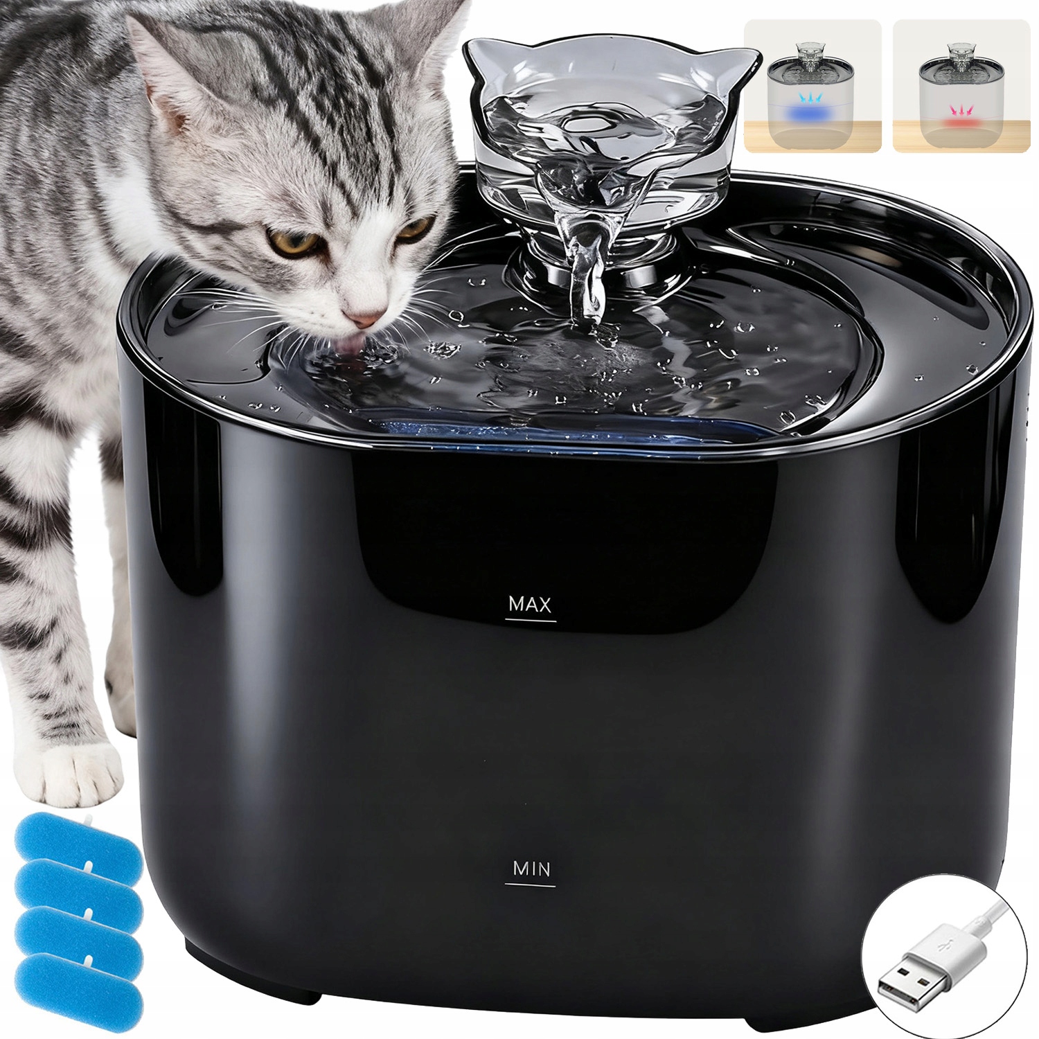 Levně Fontána Pro Psy A Kočky Na Pití Vody Dávkovač 2200 ML Miska Filtr