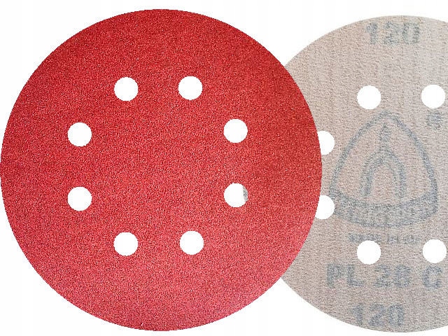 Klingspor PL28 Krążki ścierne papier ścierny na rzep z 8 Otworami 125 P120
