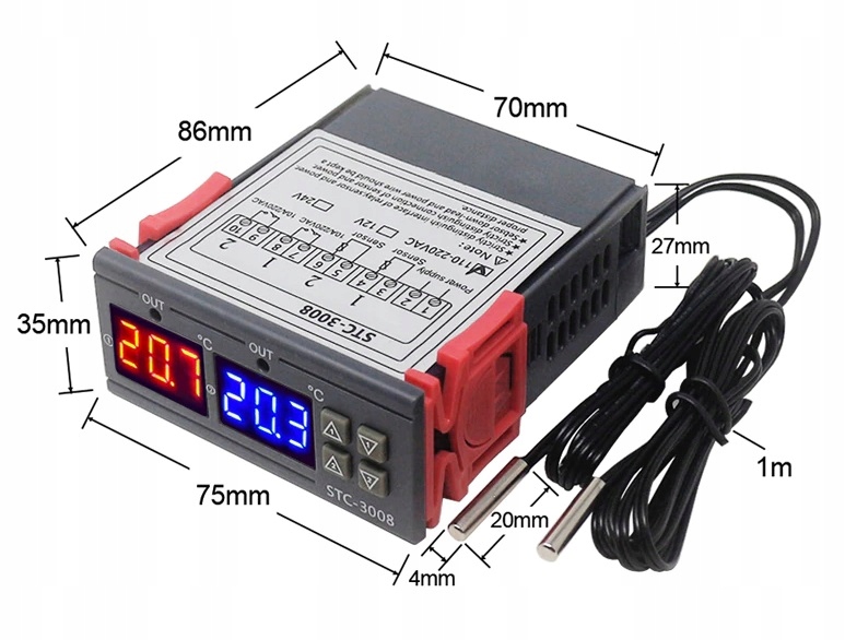 PODWÓJNY TERMOSTAT REGULATOR DO INKUBATORA 2w1 Kod producenta STC-3008 - LOG