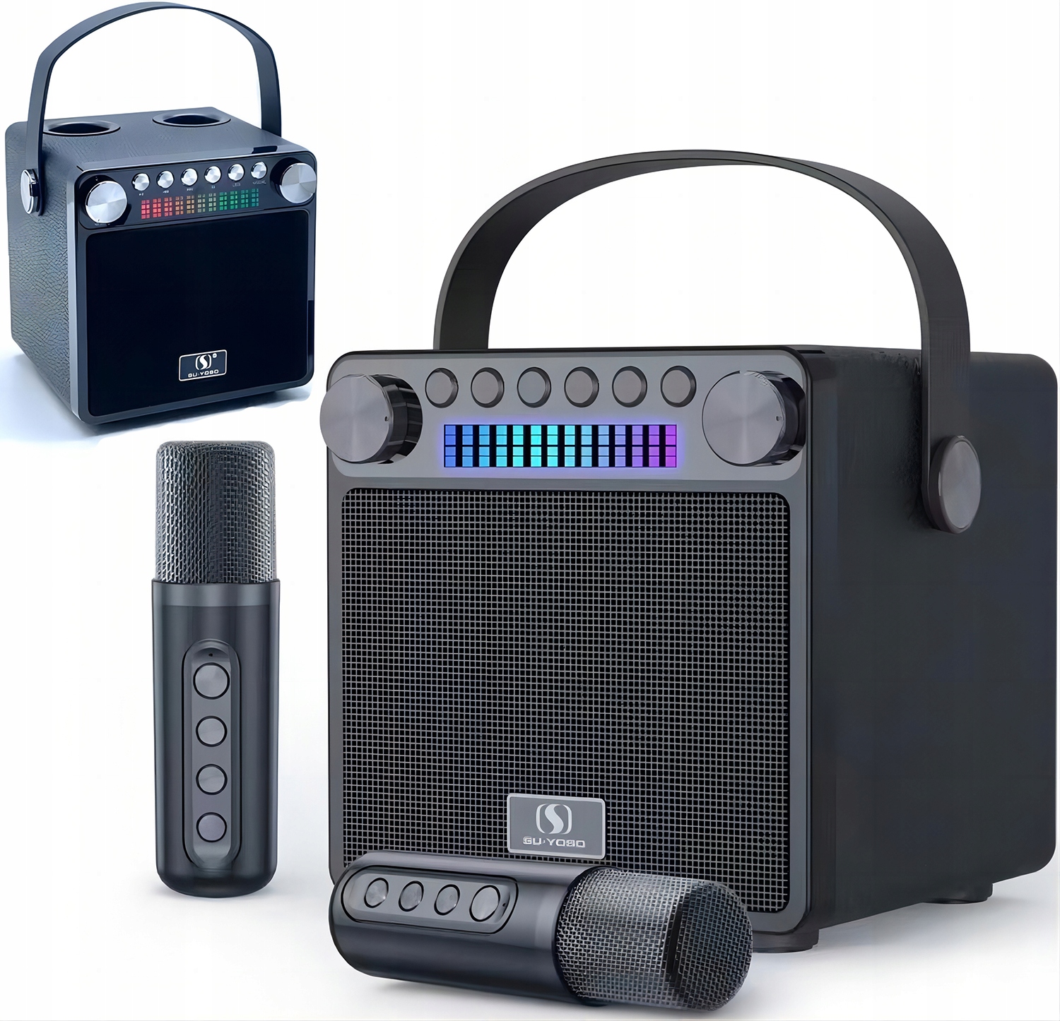 MASZYNA GŁOŚNIK KARAOKE Z 2 MIKROFONY BEZPRZEWODOWE BLUETOOTH KOLOROWA LED