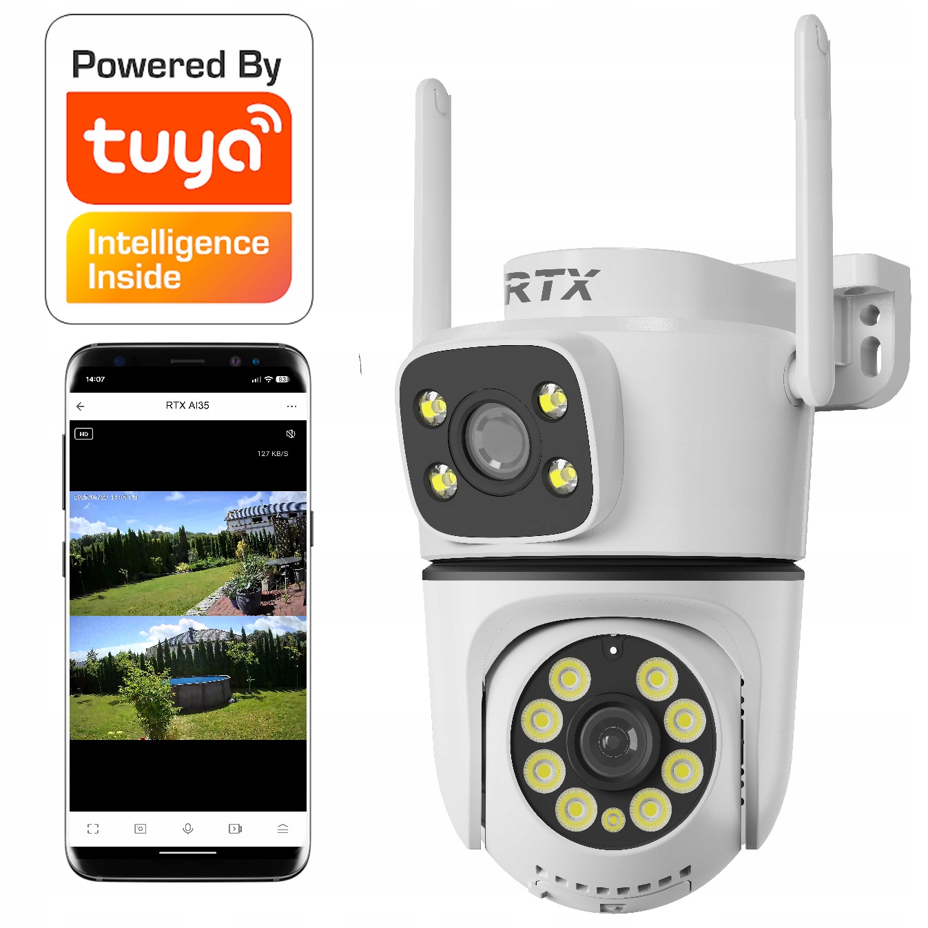 Kamera Rtx Ip Tuya Vonkajšia otočná 2-way Audio Zápis Sd 2 Objektívy