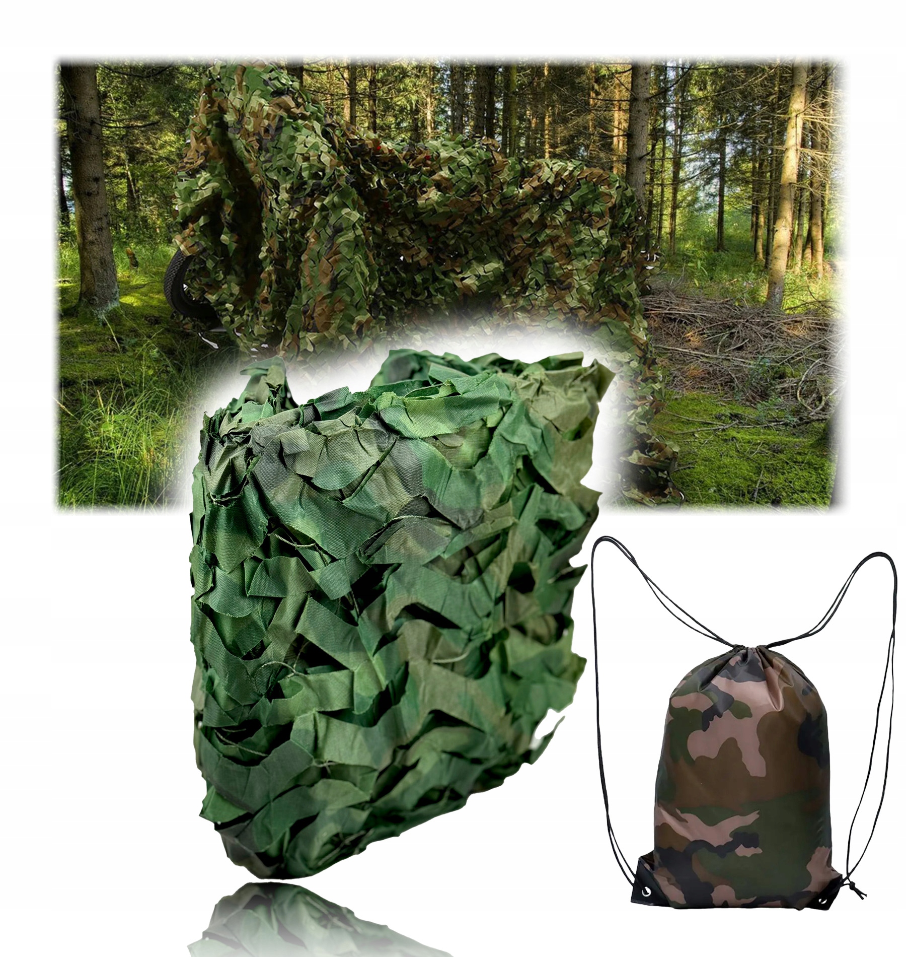 Odolná maskovací síť 3x3 s upevňovacími smyčkami Bonus Pouzdro Maskáčový