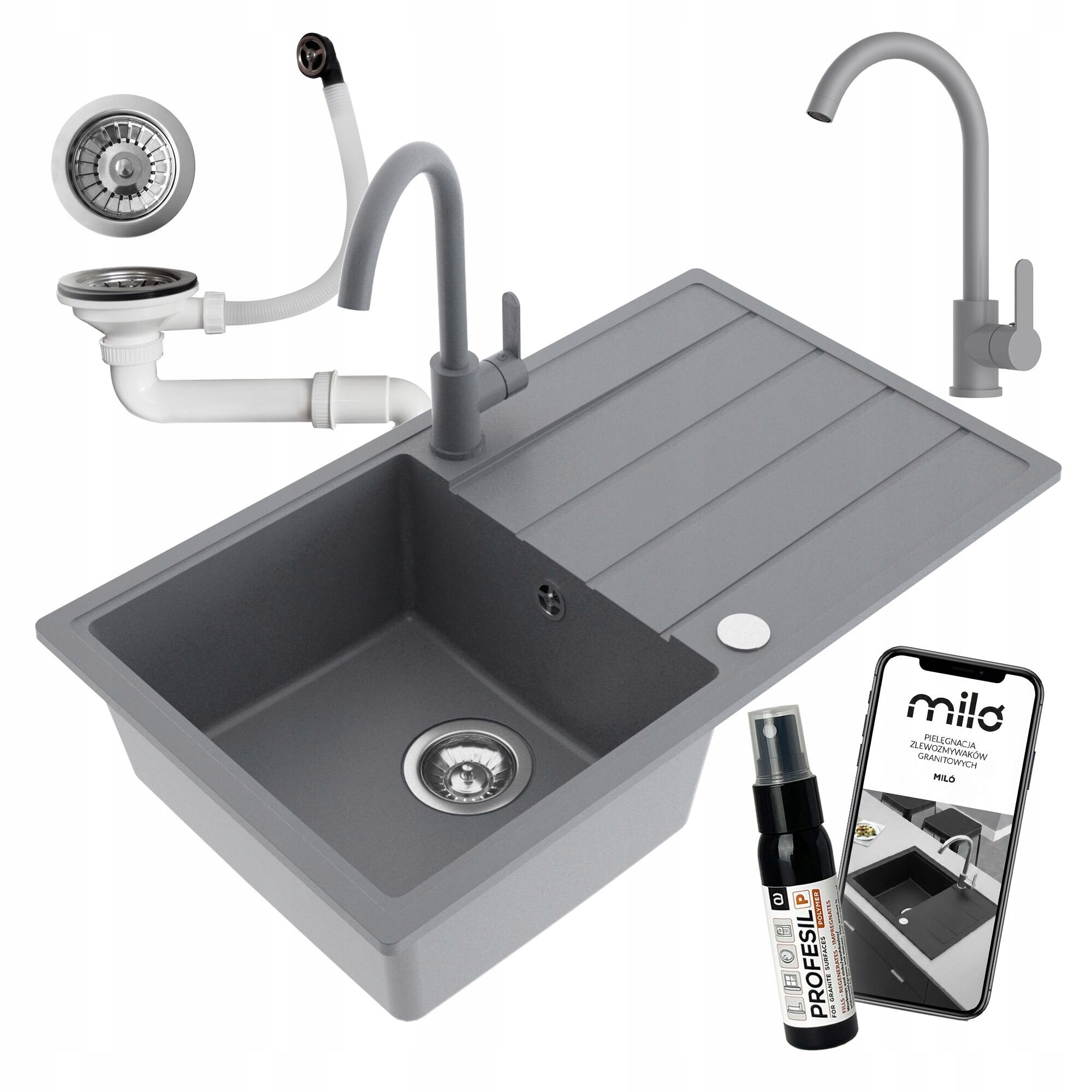 Granitový Jednokomorový Drez Miló Metro Set Sifón Batéria