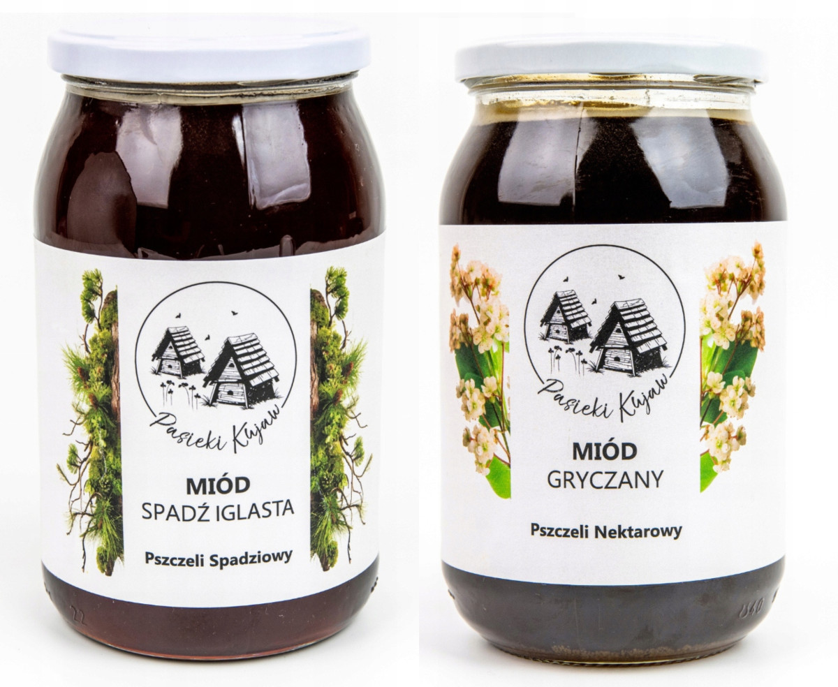Zestaw miodów 2x1200G Spadź Iglasta I Gryka Polski Miód z Kujaw