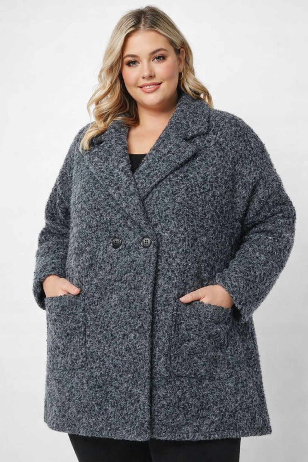 Dámský kabát Plus Size italský Viskóza měkký se zapínáním 50 52 5XL 6XL 001