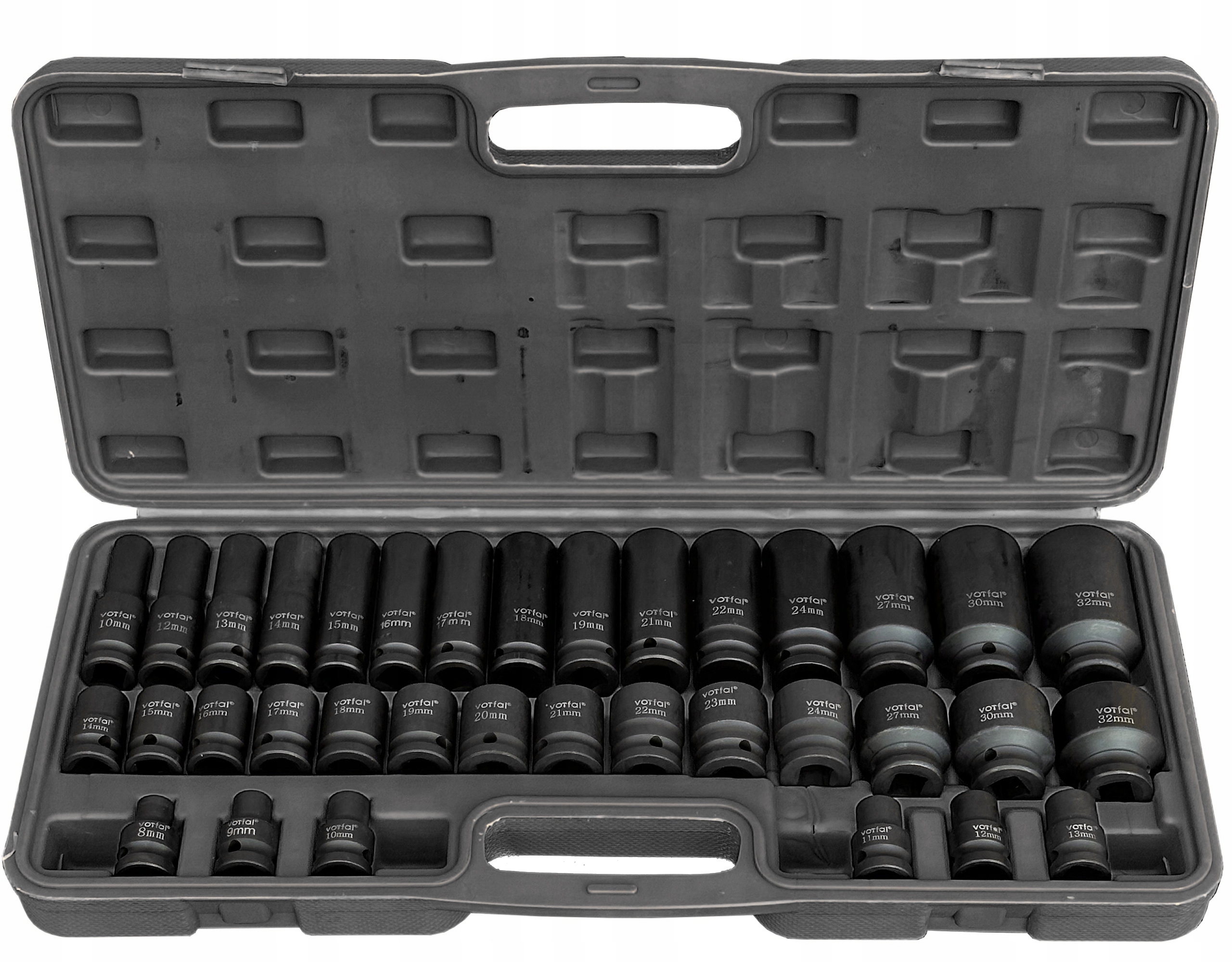 Sada Rázových Nástavců 8-32 Nárazové Nástavce 1/2 Udar 35 Kusů Kufr