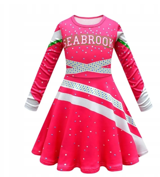 Strój cheerleaderka KOSTIUM CHEERLEADERKI SCENICZNY Z POMPONAMI r 140