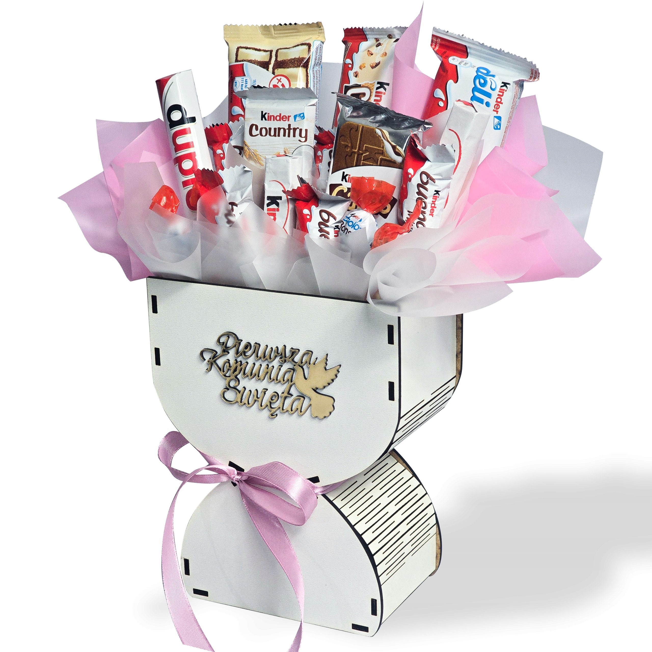 Kosz Prezentowy Kielich Na komunię Zestaw ze Słodyczy Na Komunię