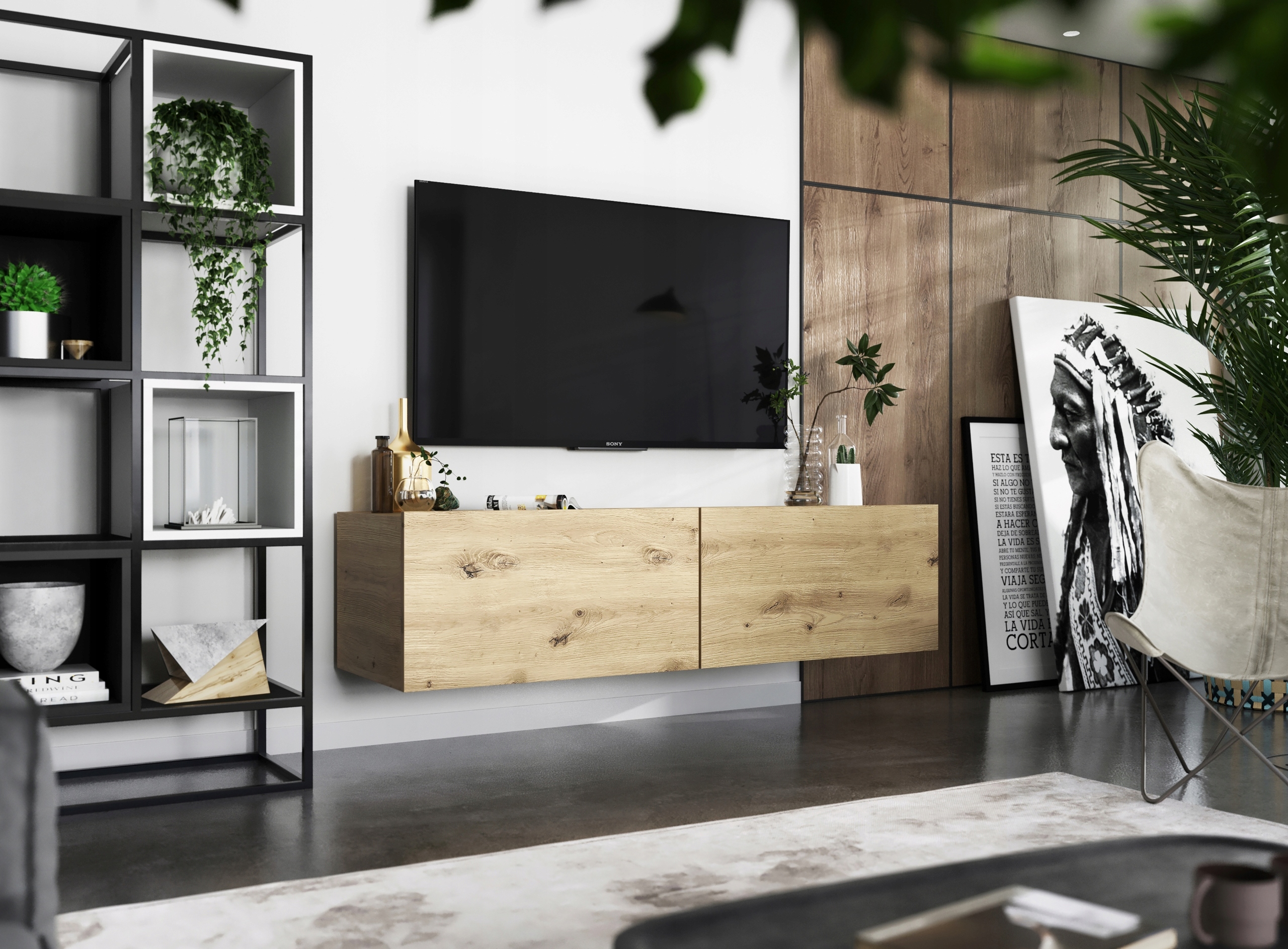 Wisząca szafka RTV 120 cm mała komoda artisan Kolekcja ENJOY