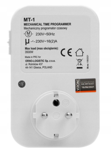 PROGRAMATOR WYŁĄCZNIK WŁĄCZNIK CZASOWY DO GNIAZDKA MECHANICZNY DOBOWY 24H Marka Virone
