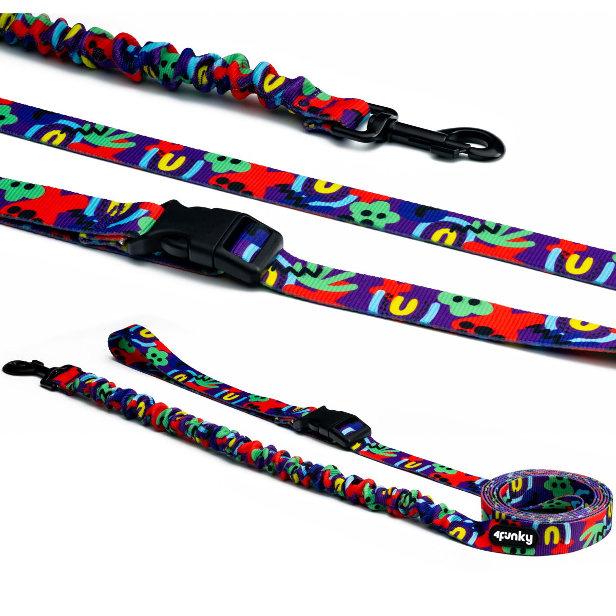 Levně Vodítko pro psa 280 cm 4 Funky| Neon Bloom do pasu dlouhá odpružená chůze