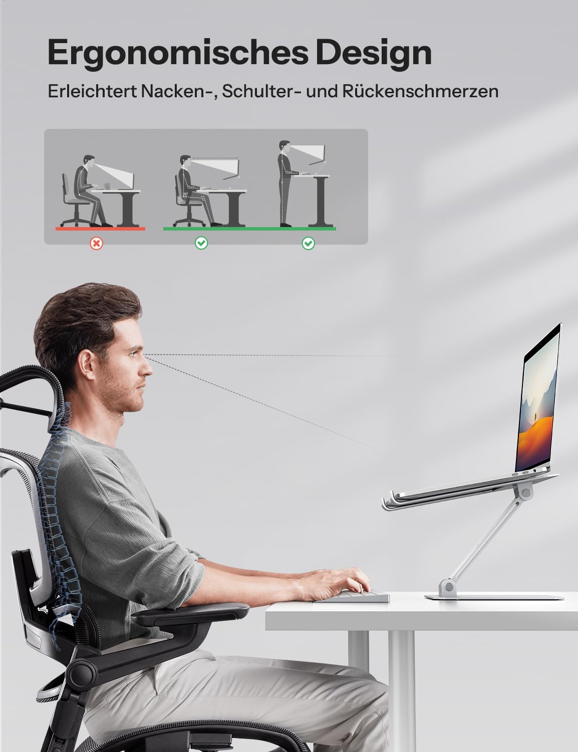 OMOTON REGULOWANY ALUMINIOWY STOJAK NA LAPTOPA MACBOOK SAMSUNG SREBRNY — miniatura 4