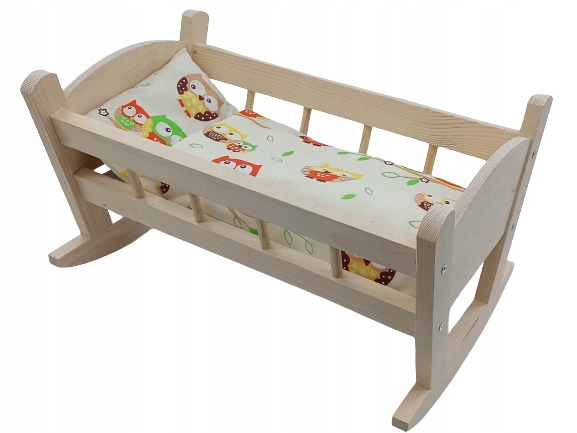 KOŁYSKA DREWNIANA dla lalek NIEMALOWANA + POŚCIEL