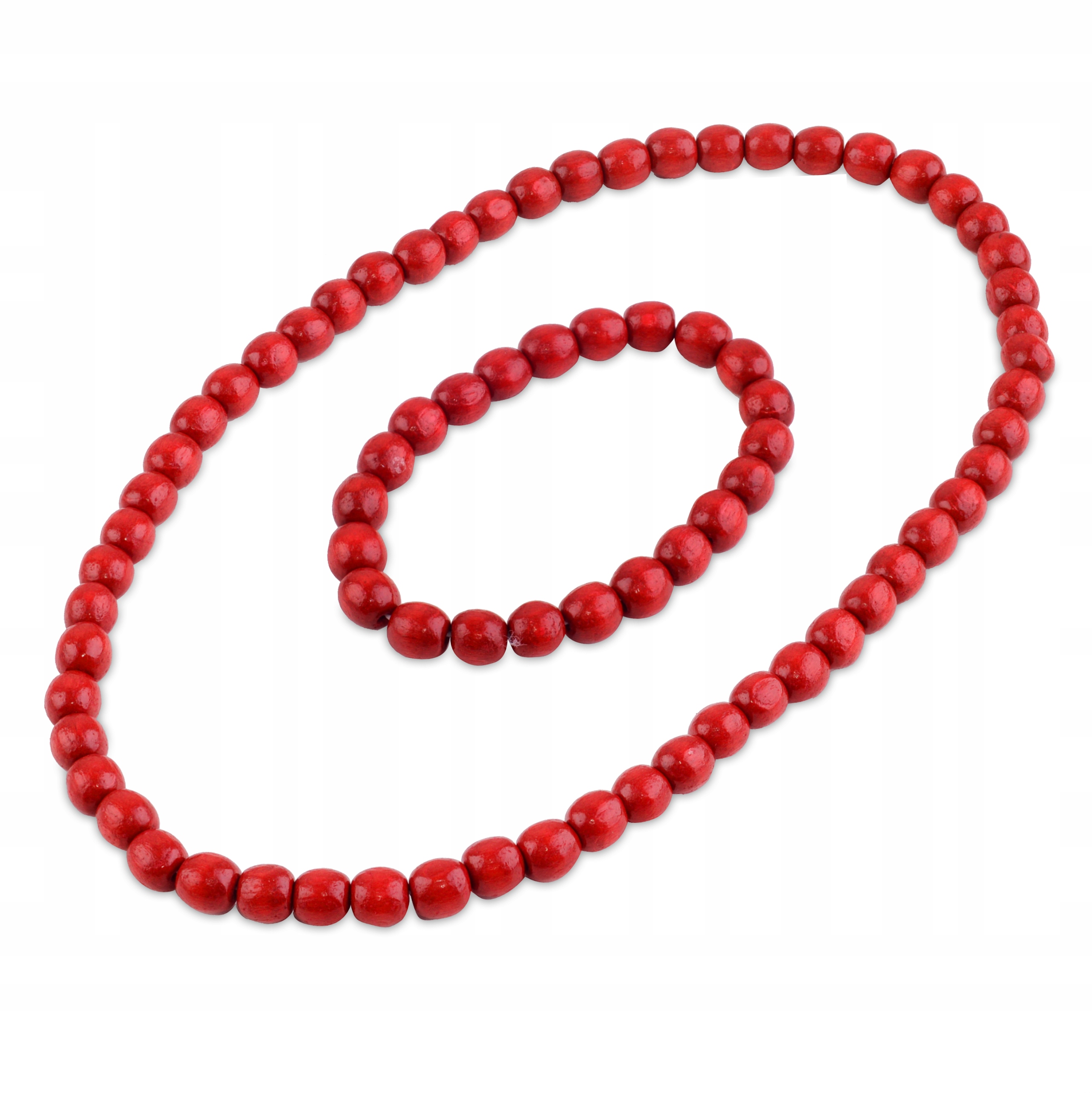 Drewniane KORALE + BRANSOLETKA czerwone folk