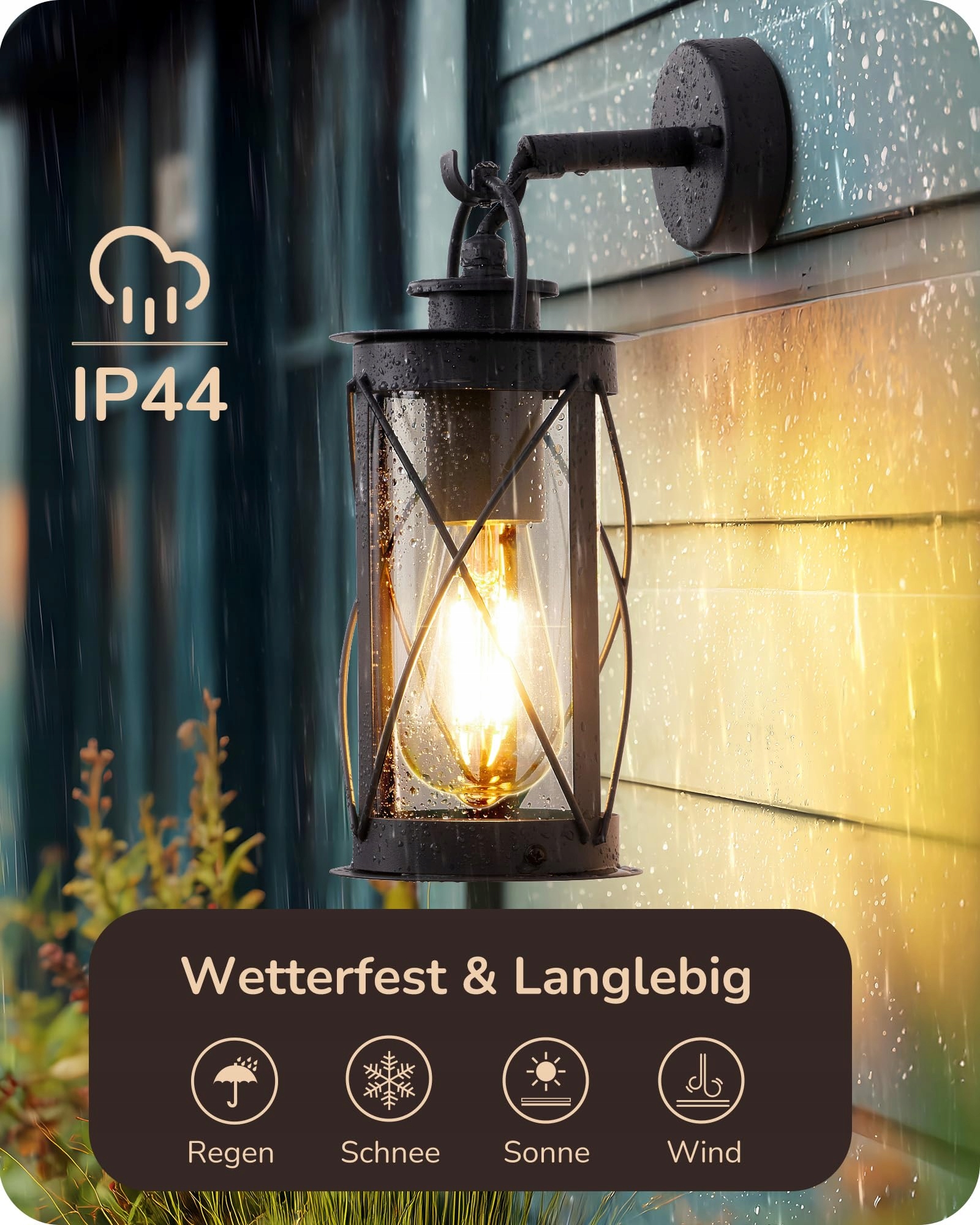 Lampa Ścienna Retro Zewnętrzna Wewnętrzna Czarna E27 IP44 EDISHINE — miniatura 2