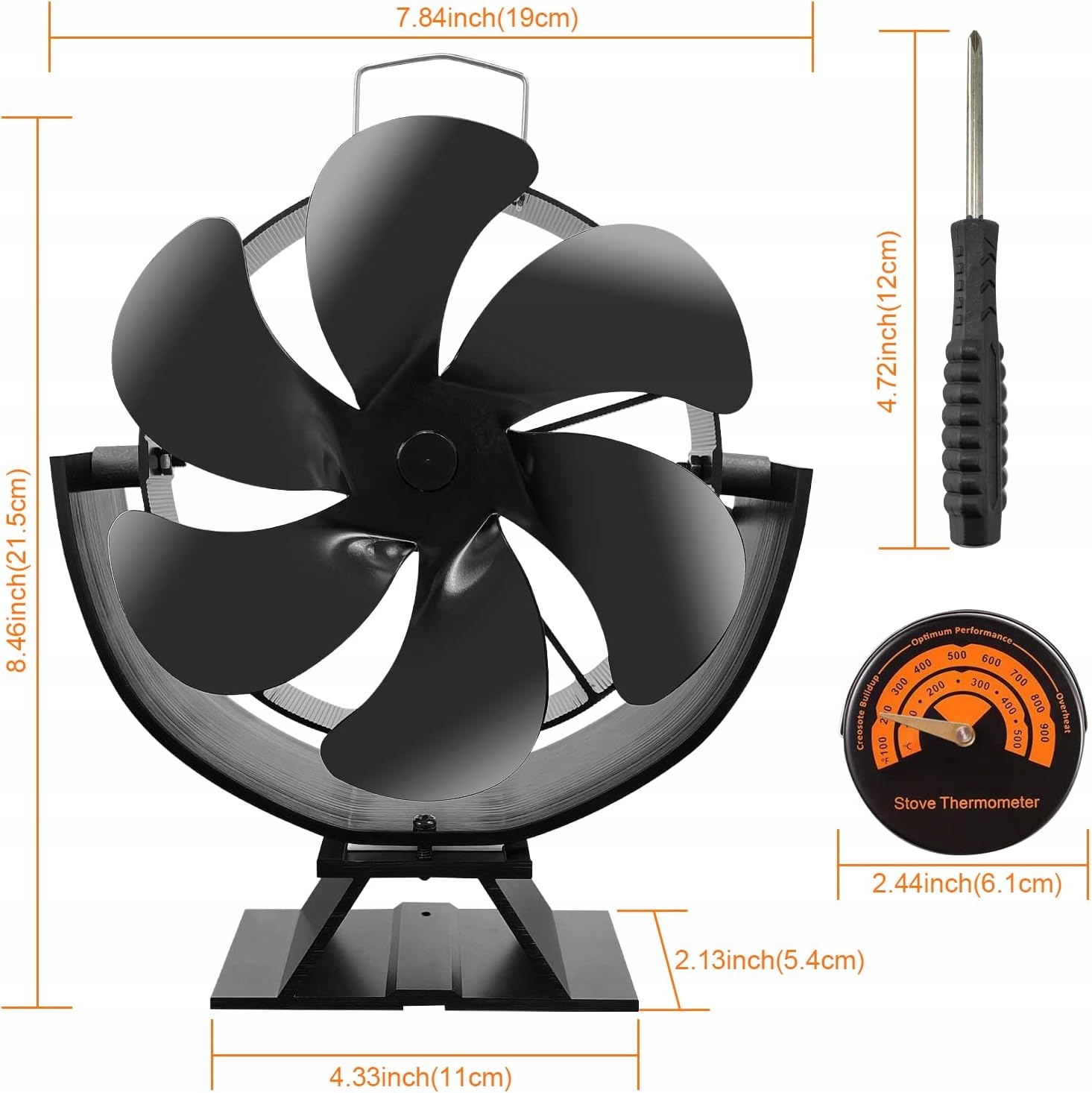 WENTYLATOR KOMINKOWY Z TERMOMETREM 6 ŁOPATEK Marka bez marki