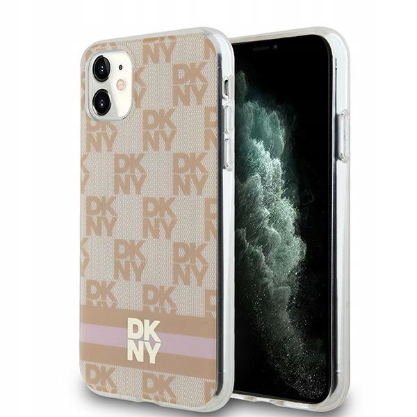Etui Dkny na iPhone 11/XR 6.1" różowe z wzorem checkered i paskami MagSafe