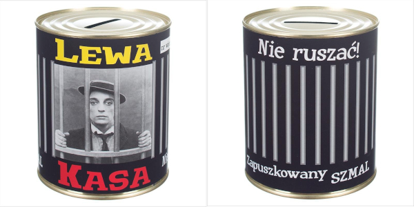 

Skarbonka puszka metalowa Lewa kasa nie ruszać