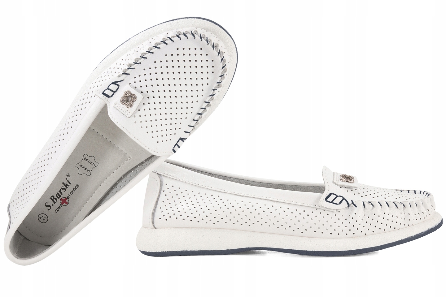 S.barski LR51-673 Prolamované Mokasíny Dámské Polobotky Kůže bílé 40 Bílá