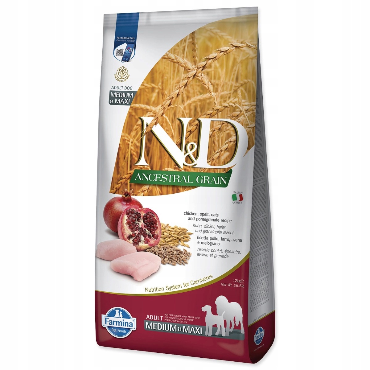 Levně Krmivo N&d Dog Adult Medium & Maxi Ancestral Grain Chicken, Spelt, Oats & P