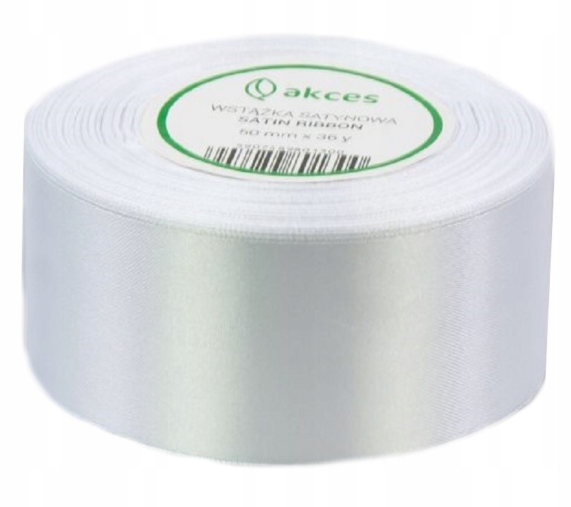 WSTĄŻKA TASIEMKA SATYNOWA MATERIAŁ Z SATYNY 5CM 50mm X 32m Biała
