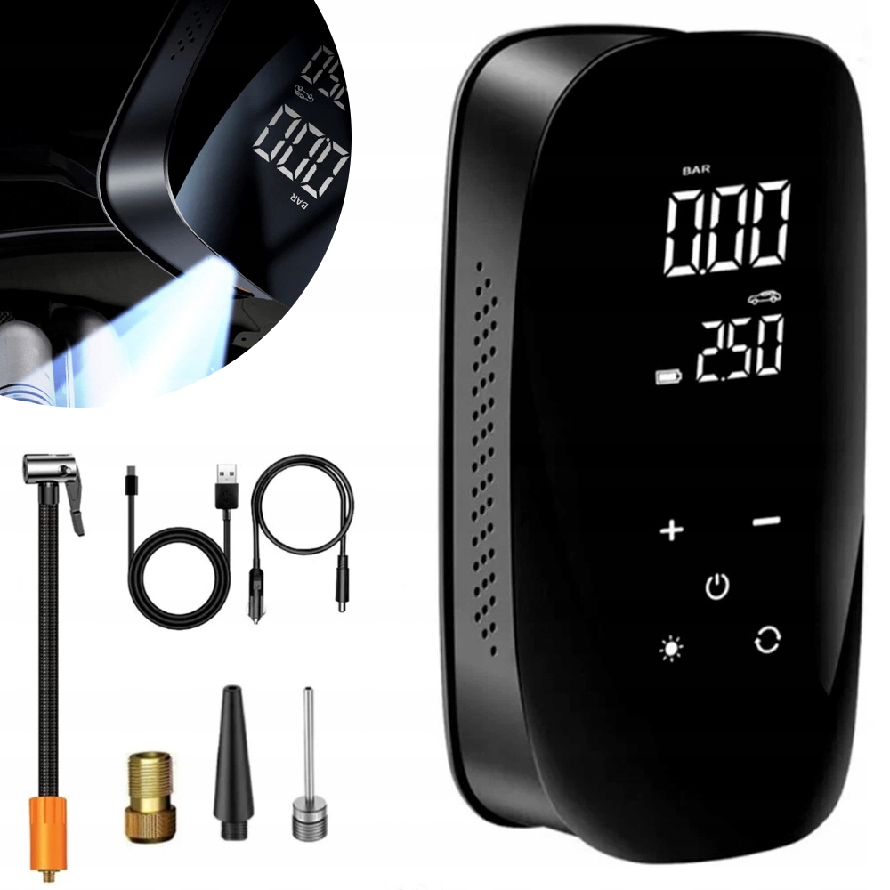 Kompresor Do Auta 3V1 Elektrická Pumpa, Powerbanka, Kompresor 6000 mAh