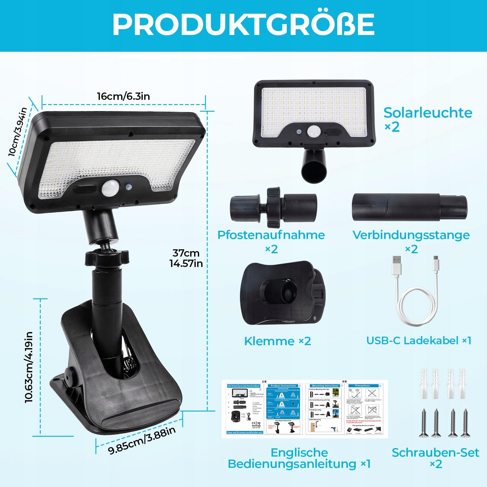 Solarlampa Zewnętrzna Z Czujnikiem Ruchu USB 92 LED 3 Tryby LUSTALED — miniatura 7