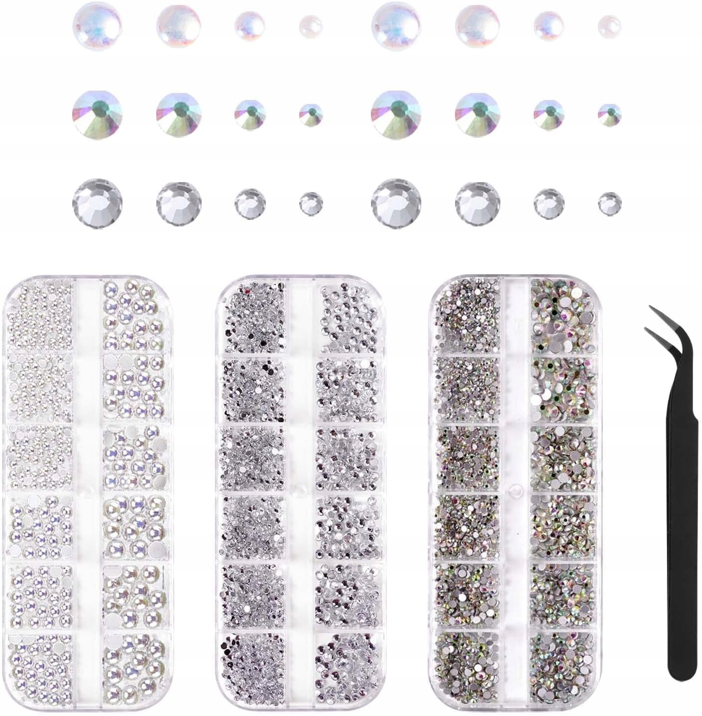 3600 x Štrasové Kameny Lesklé Korálky Na Nehty Make-up Pinzeta
